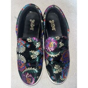 BRASH Evonne Asian Metallic Brocade Slip-On Sneakers/Shoes 8 , Black & Colorful